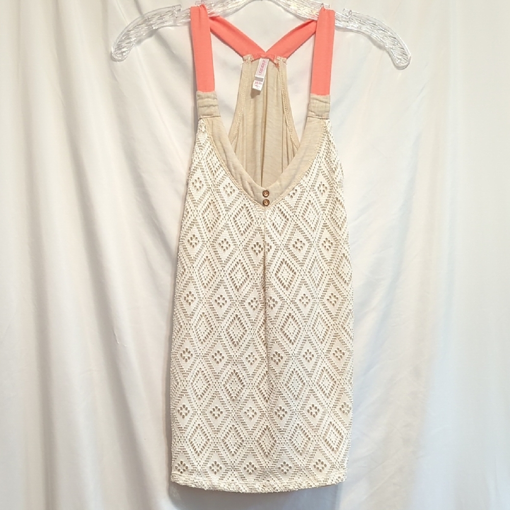 xhilaration Cream and Coral Women's Racer Back Tank Top